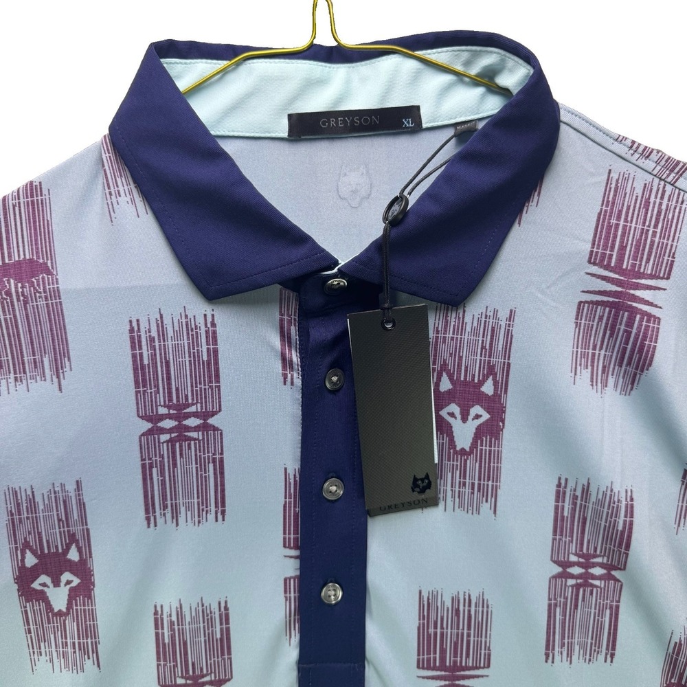 Greyson Golf Polo Shirt Mens XL Blue Western Spirits AOP Short Sleeve Wolves NWT
